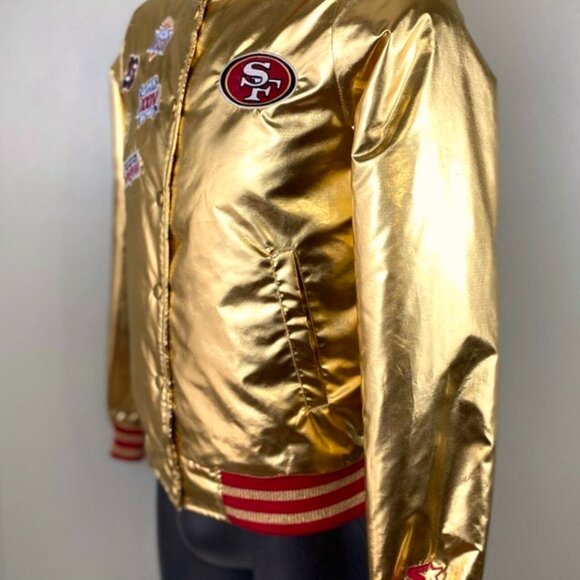 Share San Francisco 49ers Woman's 5 Time Super Bowl Jacket STARTER GOLD S M - Picture 3 of 9